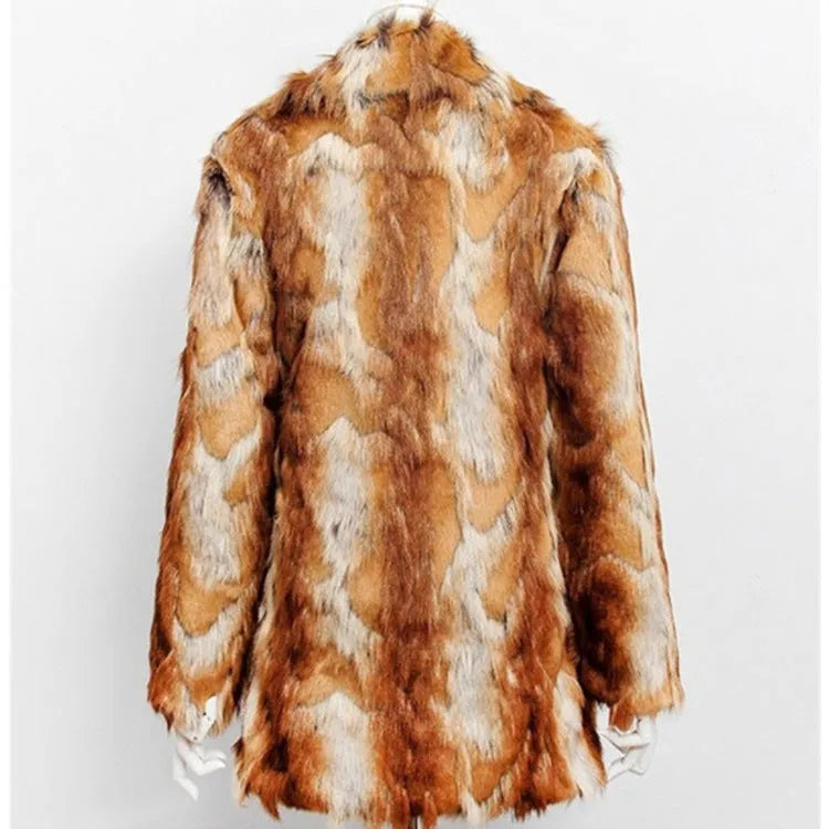Womens tiger pattern faux fur jacket with slim leather-look silhouette and long sleeves
