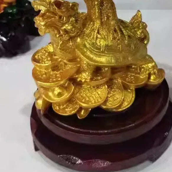 Citrine resin money tree ornament with small water turtle design for Feng Shui decoration