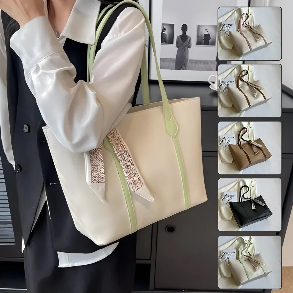 Large casual tote bag with bucket shape showing internal zippered pocket and sewing line detailing