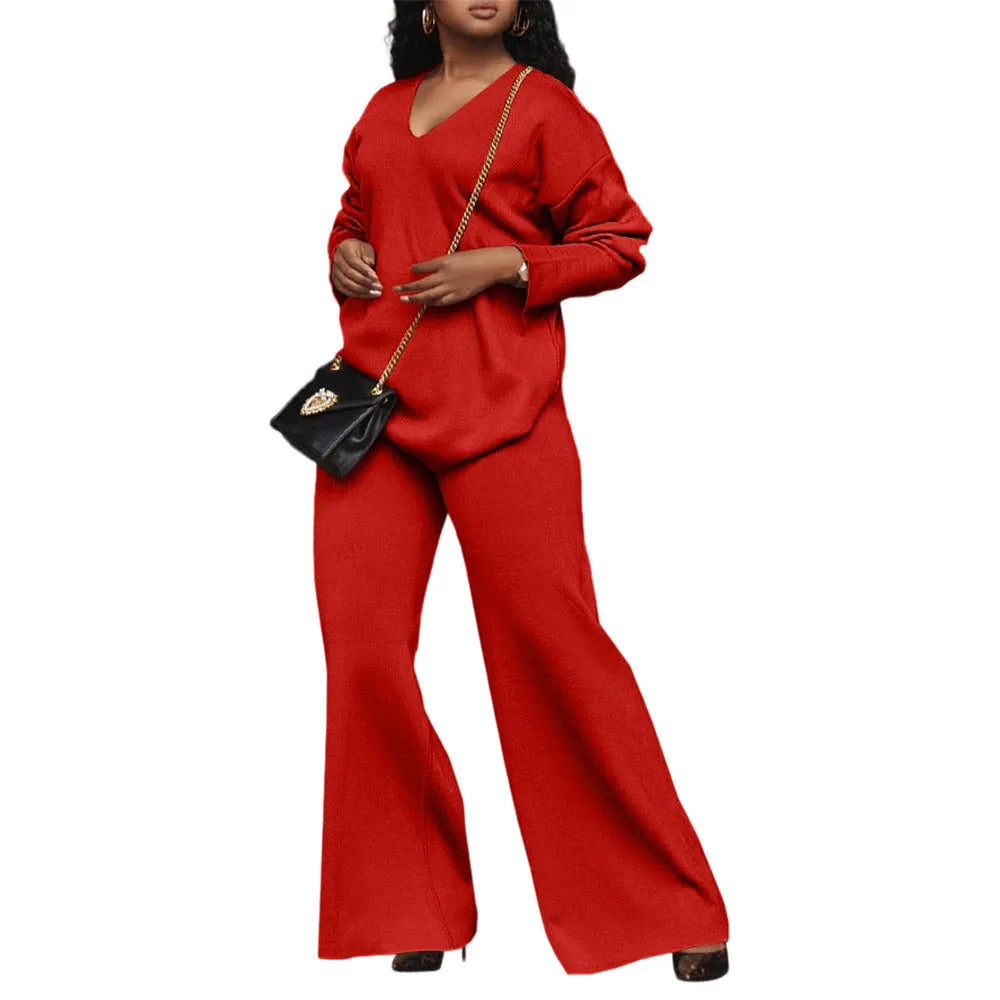 Women's brown thickened velvet two-piece suit with split sleeve top and matching trousers in Japanese Korean casual style