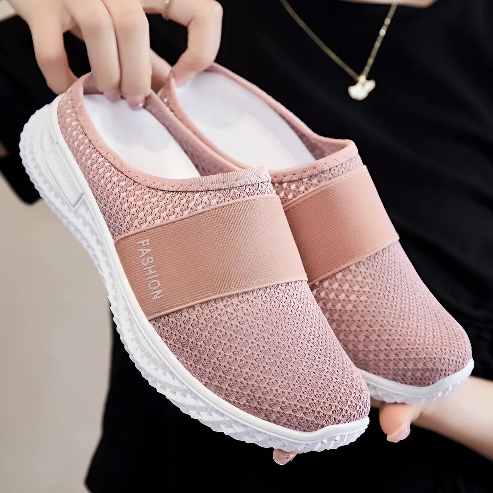 Women's casual shoes with mesh upper and hollow out design in flat heel round toe style
