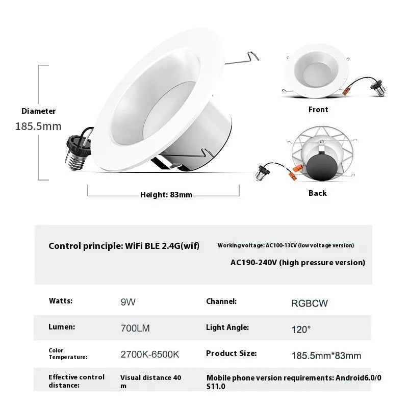 Smart RGBW colour changing ceiling lamp with remote control for WiFi and Bluetooth connectivity