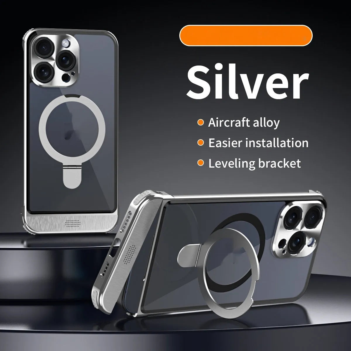 Half pack phone case with magnetic bracket and suction for iPhone in silver gray