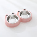 Stainless steel pet double bowl with frog water reservoir in blue, green or pink colours