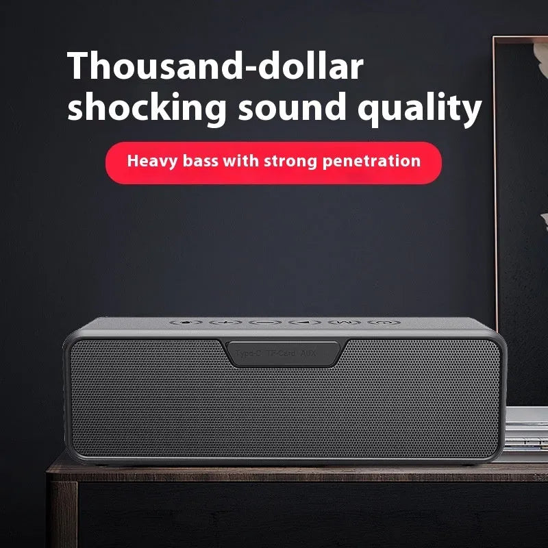 Black portable Bluetooth speaker with subwoofer and lanyard 215x55x68mm 800g