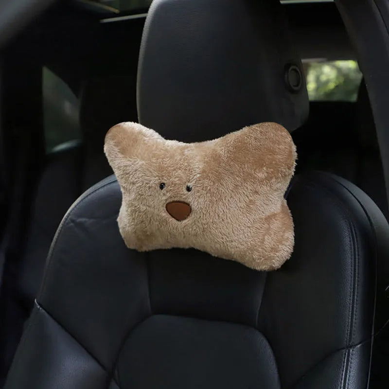 Plush Little Bear pattern vehicle head restraint with PP cotton filler in arm white bear colour