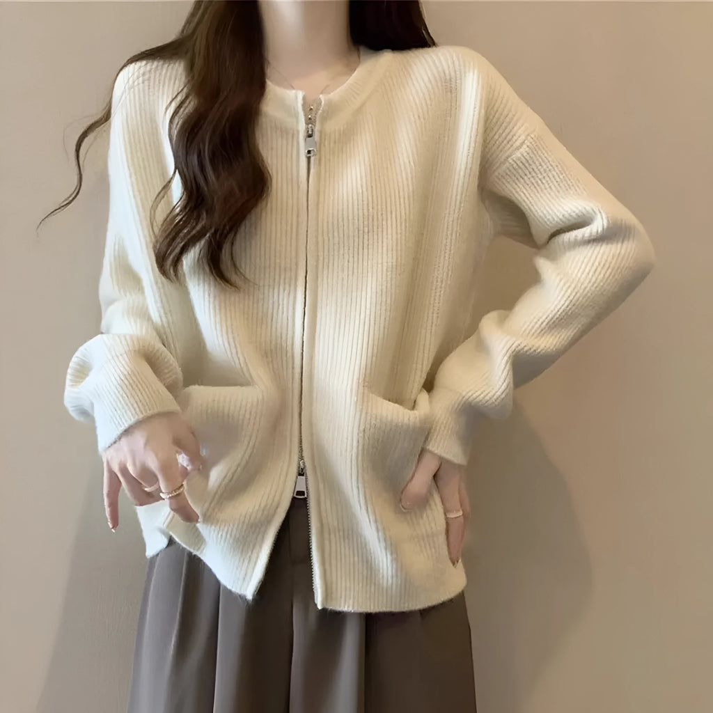 Soft Wind women's viscose sweater coat in beige, grey, black, or khaki colour.