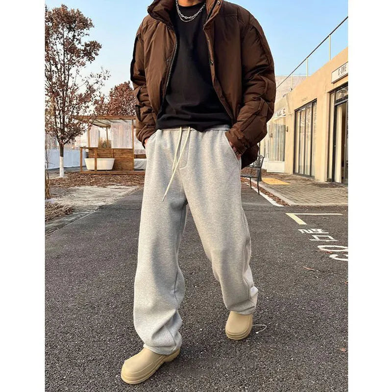 Men's American retro casual sweatpants in black, elastic waist, loose fit, cotton fabric, sizes M L XL