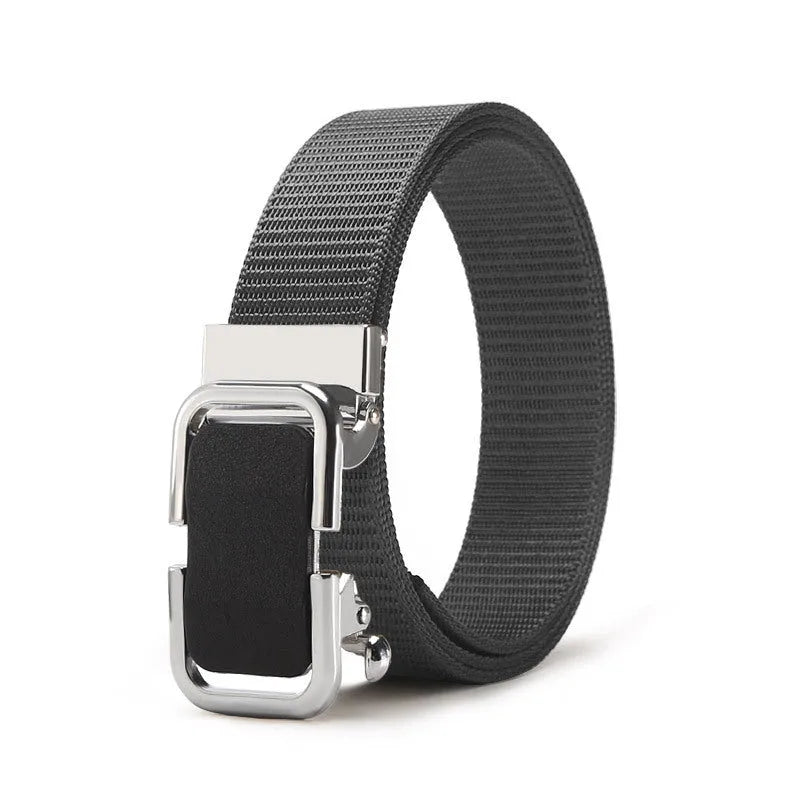 Men's nylon canvas belt with an alloy buckle shown in army green colour with a silver buckle.