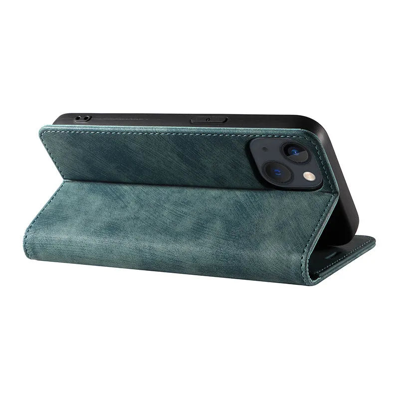 Magnetic flip leather phone case for iPhone in multiple colours showing front flap closed
