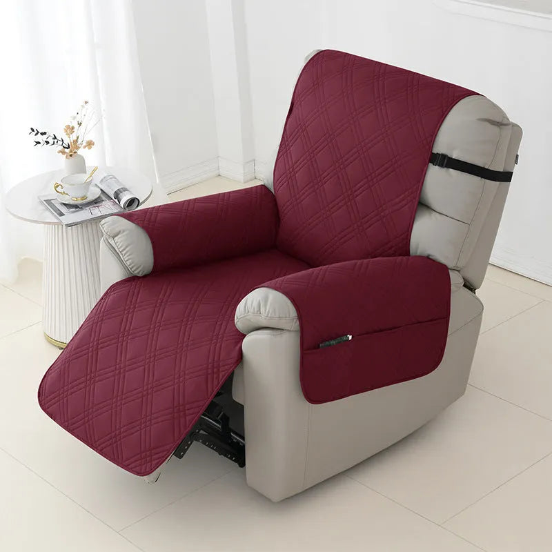 Waterproof quilted sofa cover for a Chivas massage chair in a dark coffee colour.