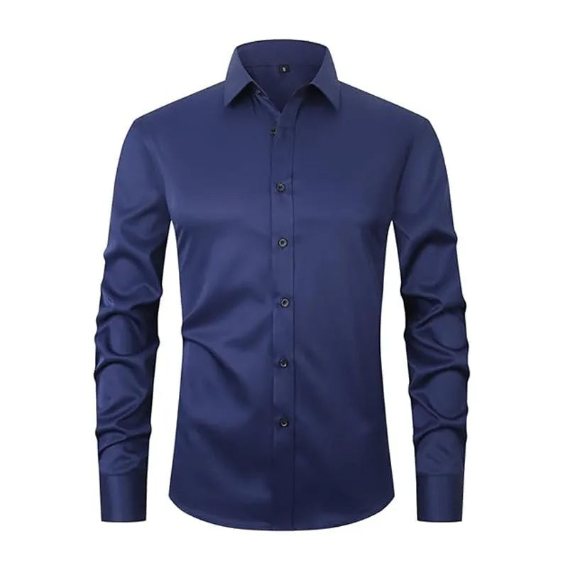 Men's stretch long sleeve work shirt in polyester fabric shown in multiple colour options