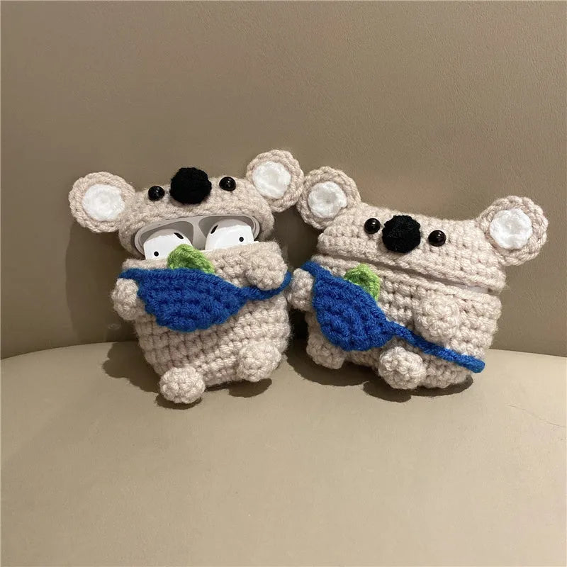 Handmade knitted koala bear backpack design protective case for Apple AirPods wireless earbuds