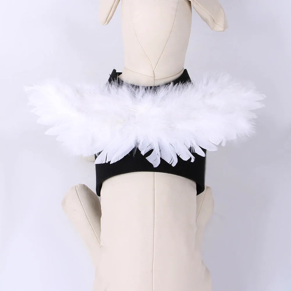 Halloween angel wings pet costume for dogs in black felt cloth with chest-back design
