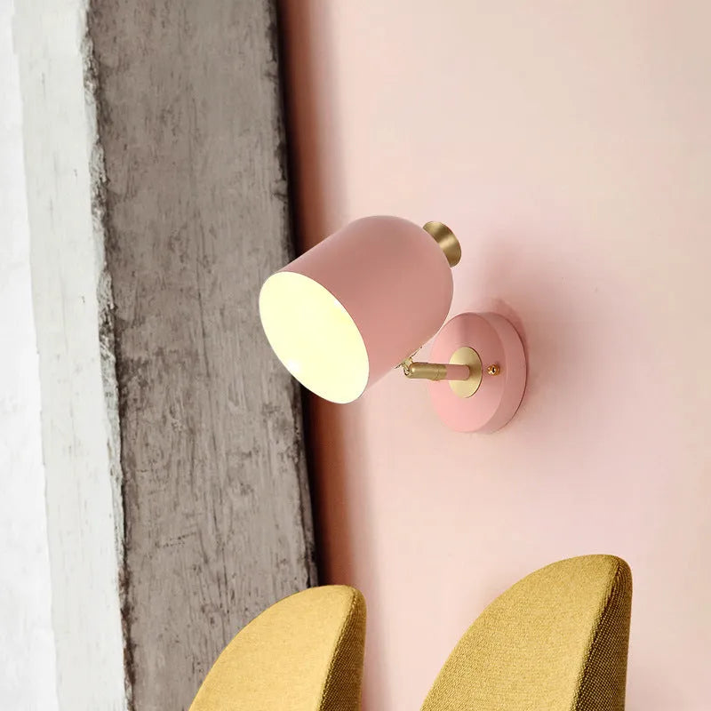 Single-head aluminium wall lamp with mirror front for bedside lighting in yellow, green, blue, or pink options