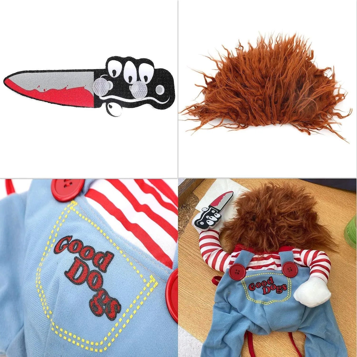 Striped Halloween harness pants costume for dogs and cats with bandana and leash three-piece set