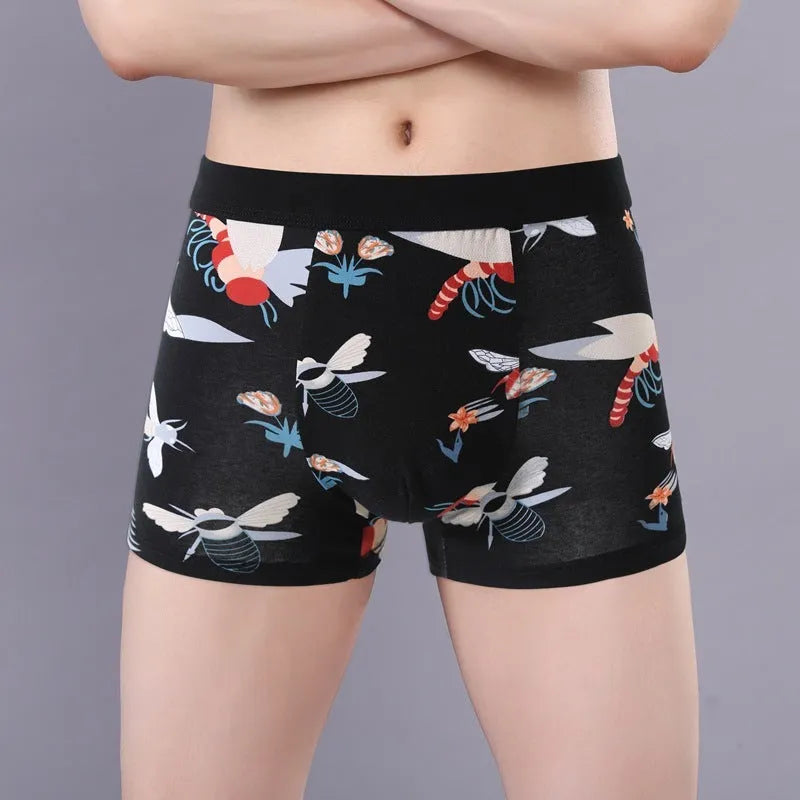 Men's cotton boxer briefs with a U-shaped front design in a floral pattern colour.