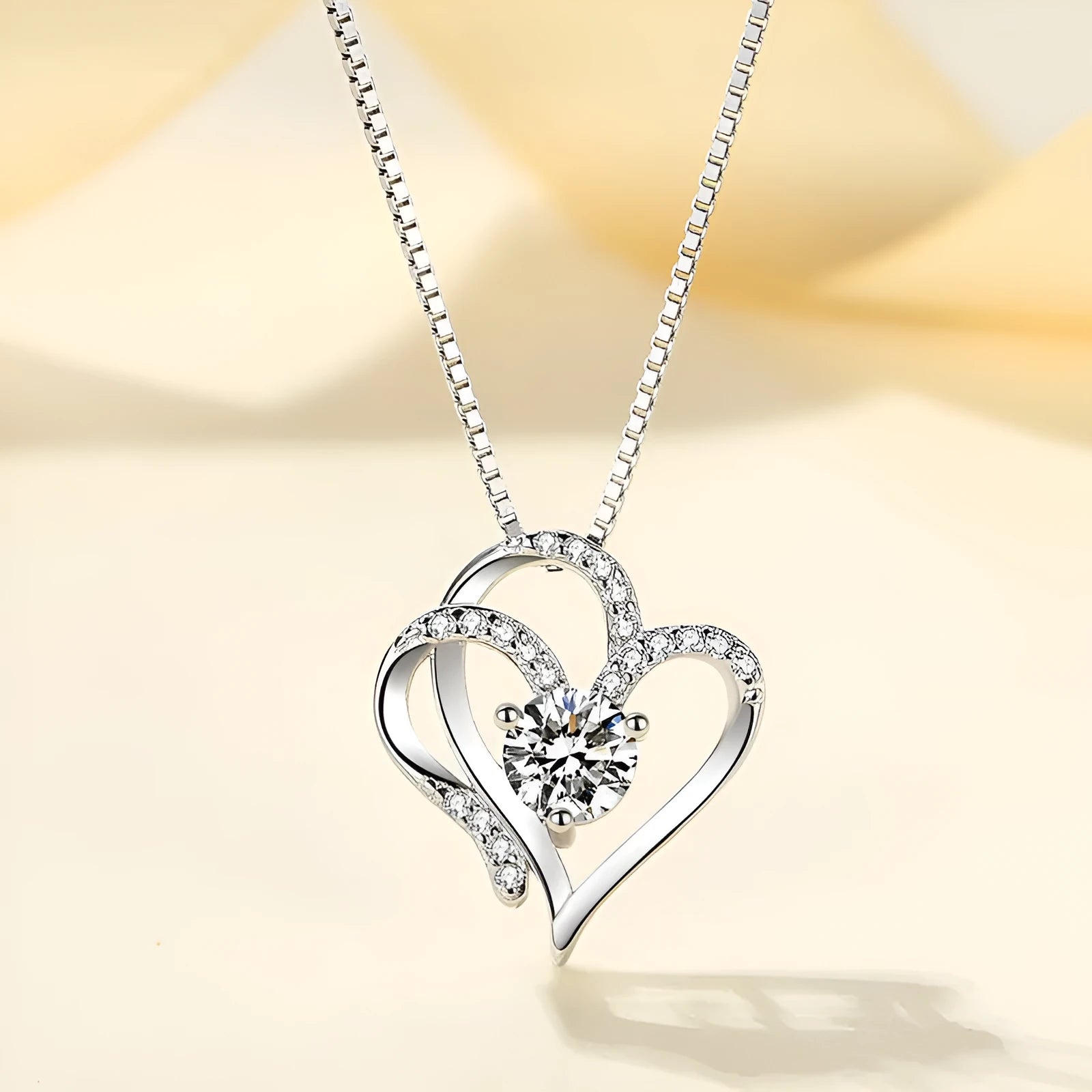 Women's heart-shaped 925 silver necklace in rose gold, white gold, or yellow gold plating