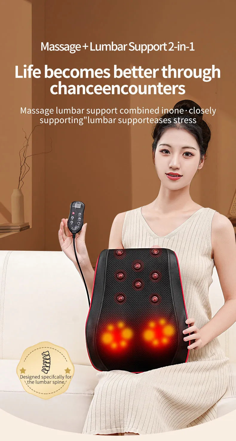 Multi functional red PU leather waist massager with remote control and over six massage heads for neck and back relief