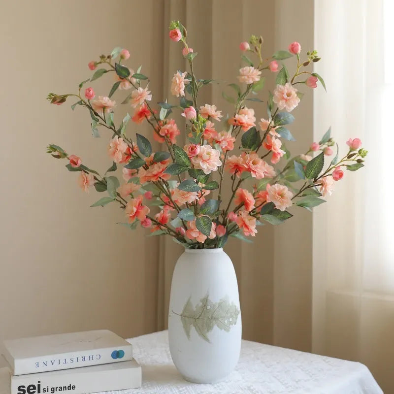 Single silk simulation camellia artificial flower in autumn pink for Chinese retro home decoration