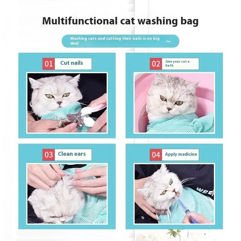 Upgraded 5th generation cat grooming bag for bathing and nail trimming with scratch-resistant fabric