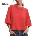 Red cropped viscose T-shirt with regular sleeves and an exposed navel design on a mannequin.