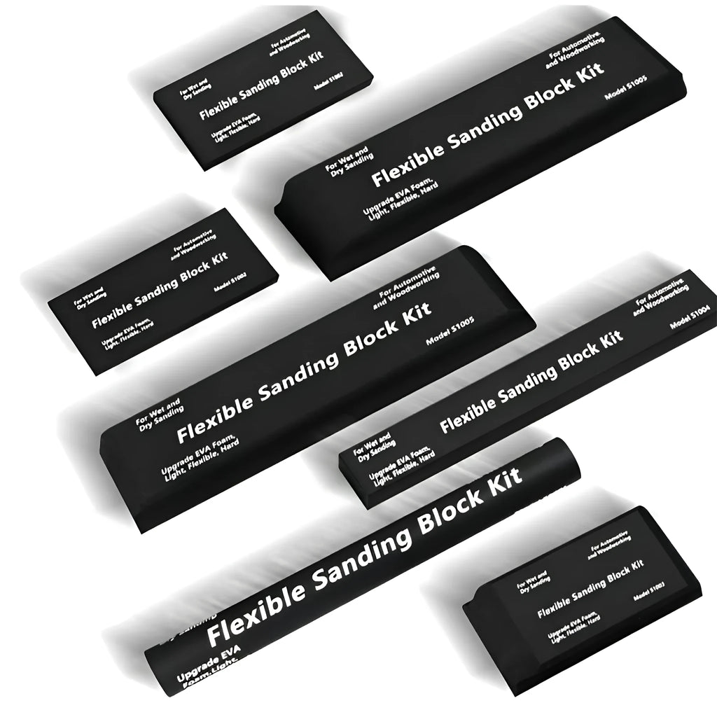 Set of seven black frosted EVA building blocks with visible metal connector fittings.