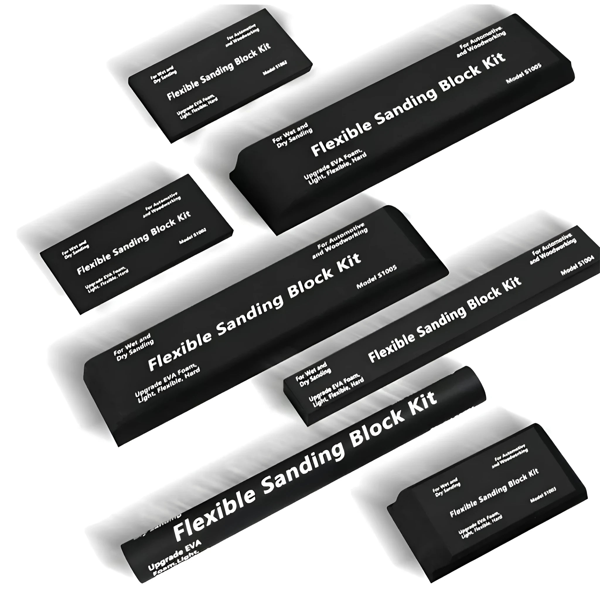 Set of seven black frosted EVA building blocks with visible metal connector fittings.