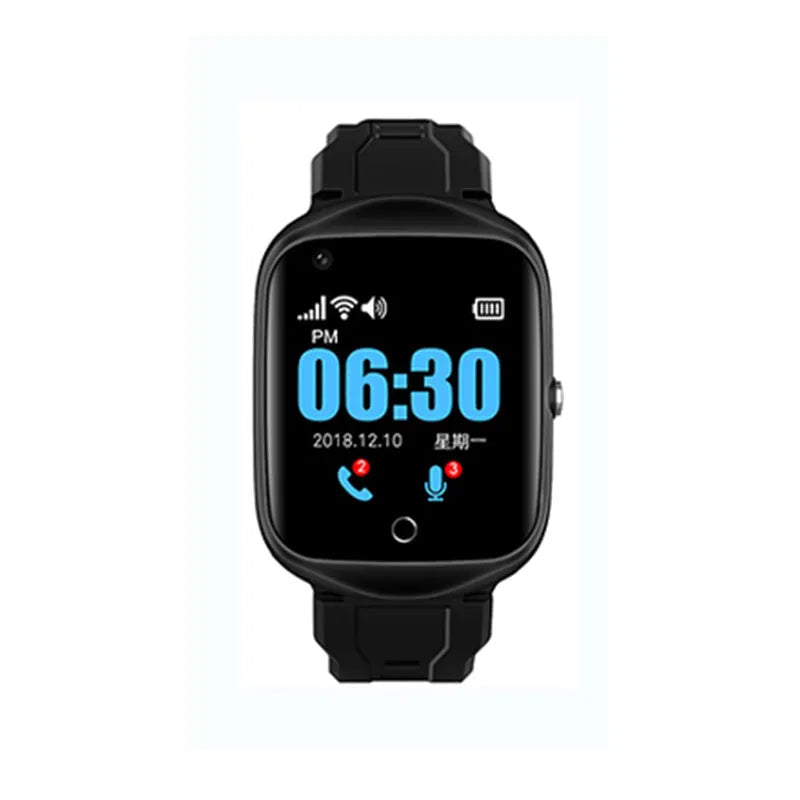 Elderly phone watch with square 1.3 inch screen, silicone strap, and SIM card slot for independent communication
