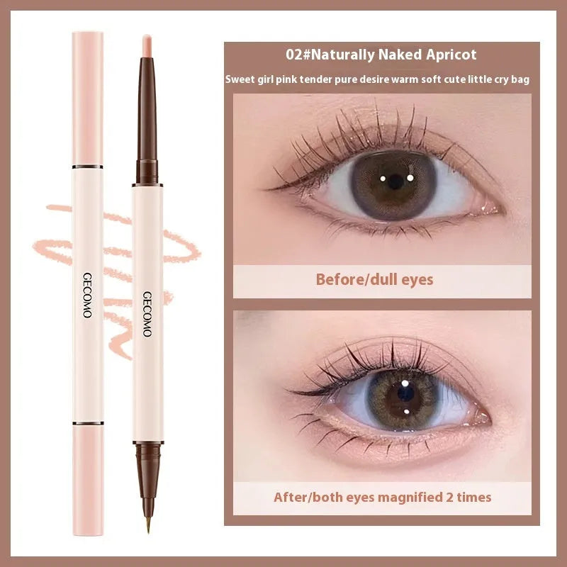 Stereoscopic star eyes double-headed silkworm pen eyeliner in pearlescent floating platinum and born nude apricot colours