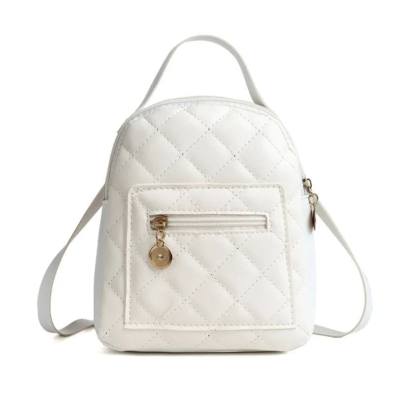 Girls' hard PU backpack with Korean embroidery in black, vertical square shape with soft carry handle