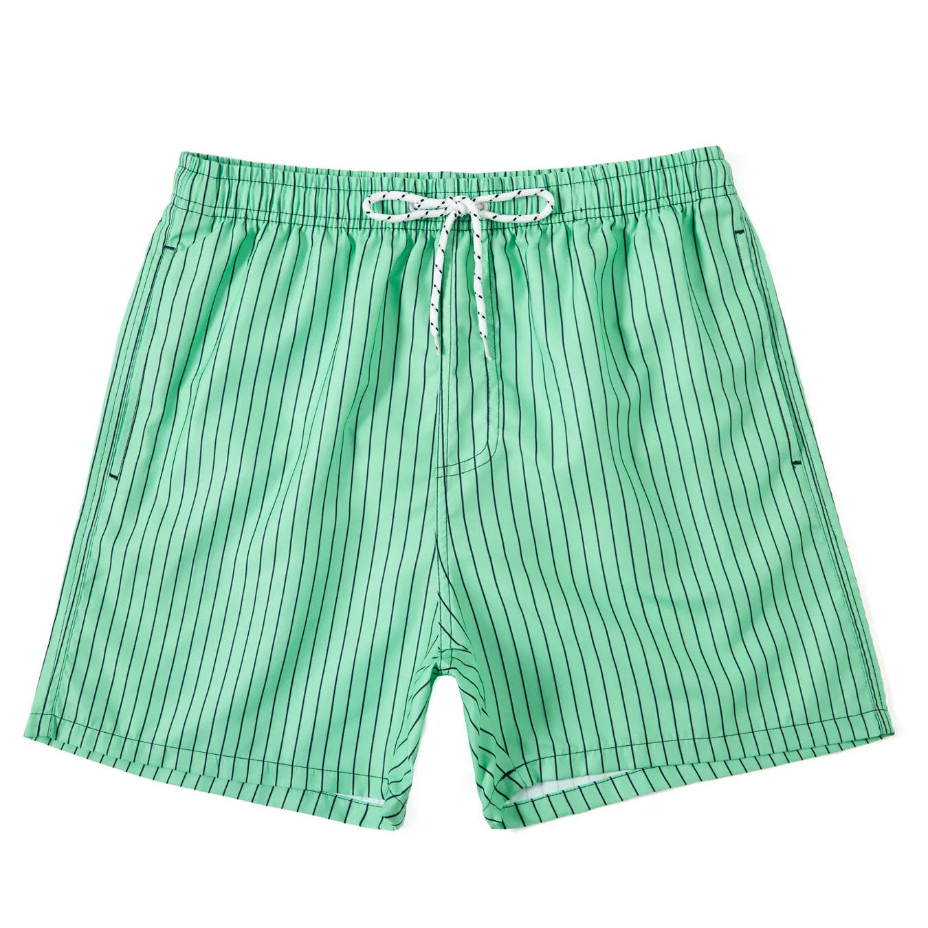 Polyester fibre striped beach shorts with straight leg opening and triangle lining design in multiple colours