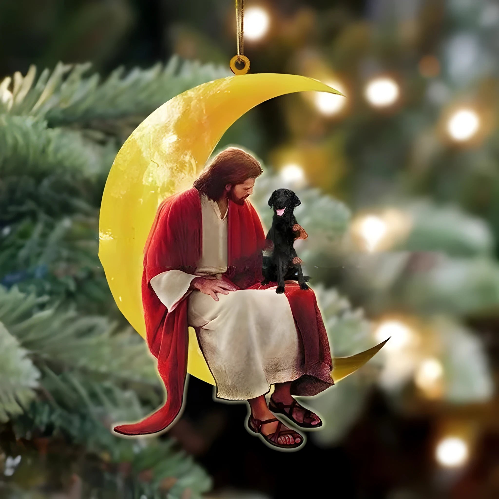 Acrylic flat mini moon Christmas pendant in cartoon style with rope for car decoration