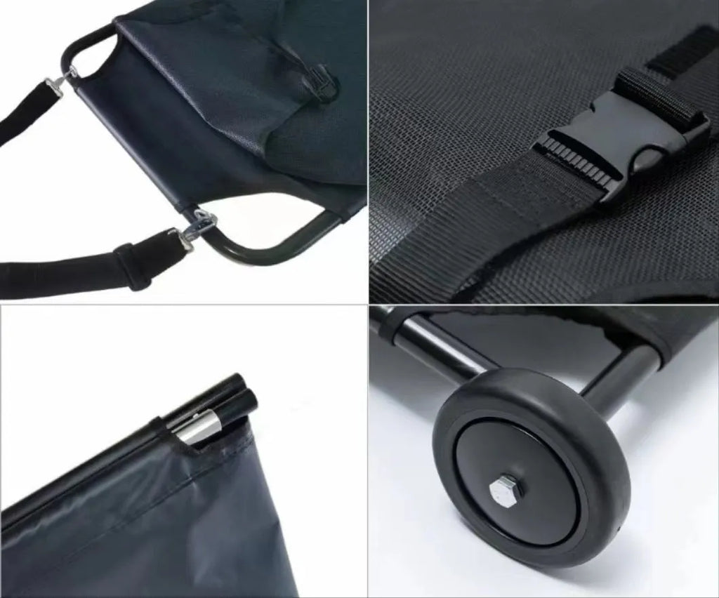 Large black aluminium alloy folding pet stretcher for dog emergency transport