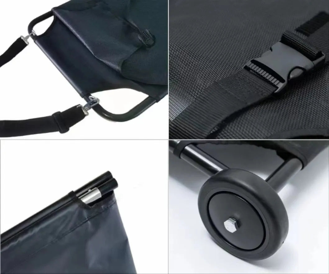 Large black aluminium alloy folding pet stretcher for dog emergency transport