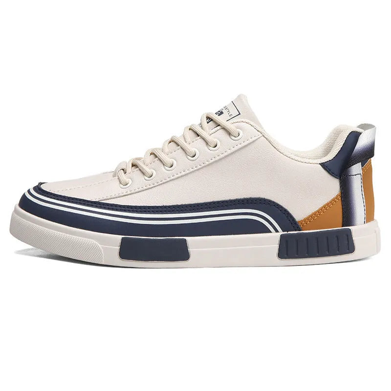 Men's beige and green canvas casual shoes with mesh ventilation sections and flat heels
