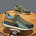 Men's green and grey mesh running shoes with viscose soles and lace-up fastening
