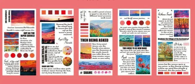 Landscape painting series paper sticker book showing 60x120mm stickers with repositionable adhesive