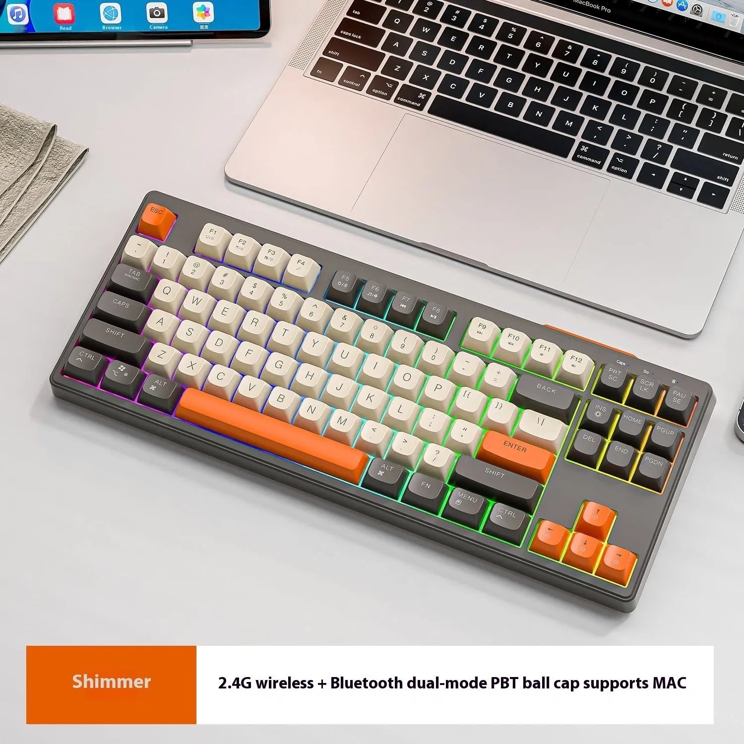 Wireless Bluetooth dual mode mechanical feeling keyboard in choice of four colours with USB receiver