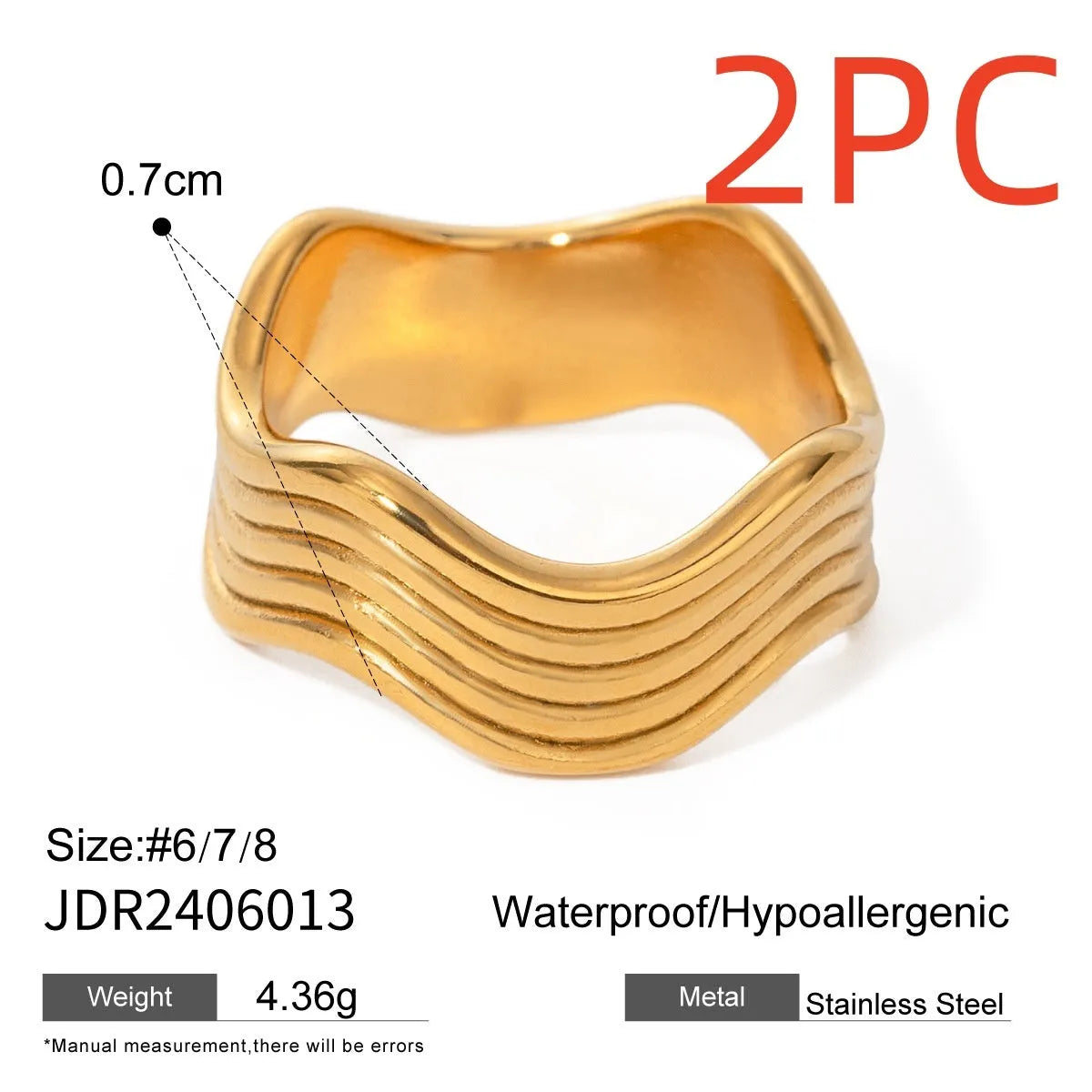 Stainless steel wide band ring with geometric wave pattern design