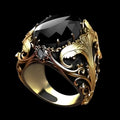 Men's silver wide face ring with geometric imitation gem ornamentation showing irregular faceted design