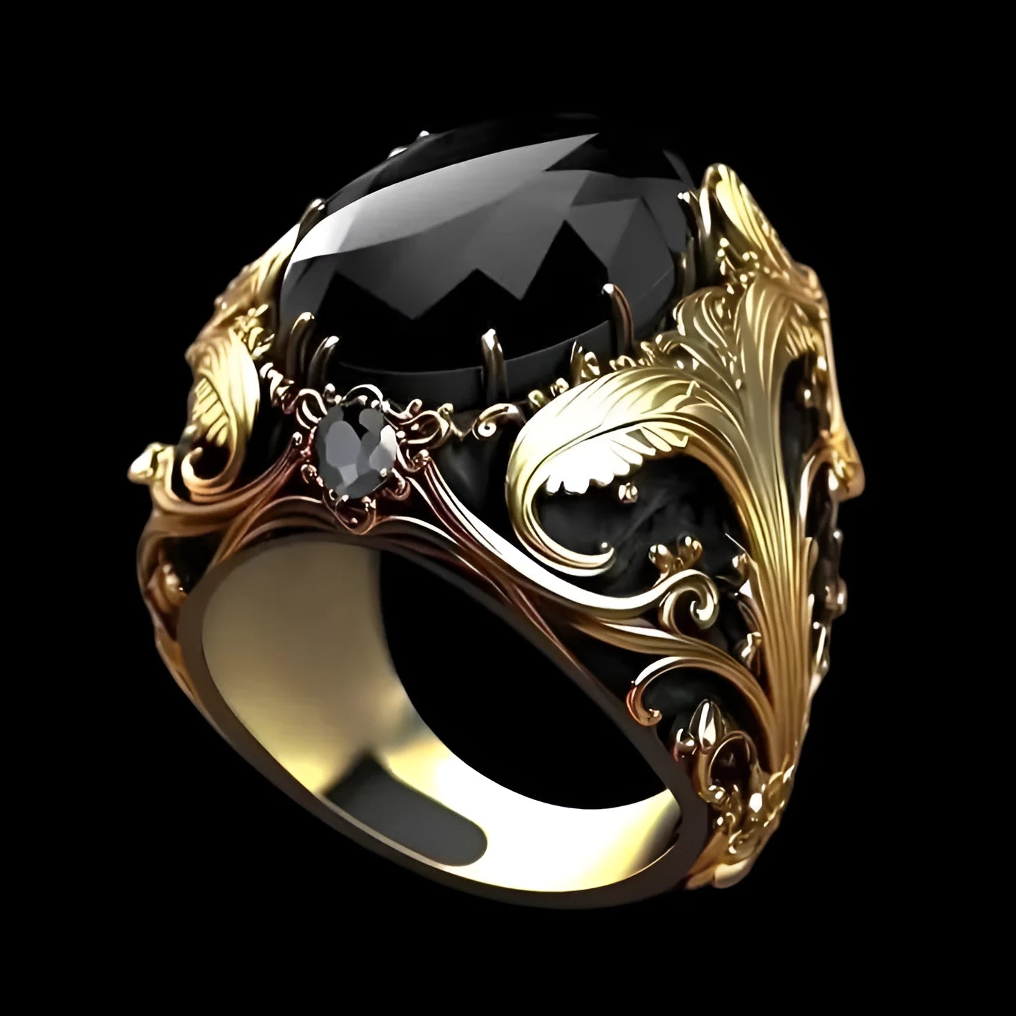 Men's silver wide face ring with geometric imitation gem ornamentation showing irregular faceted design