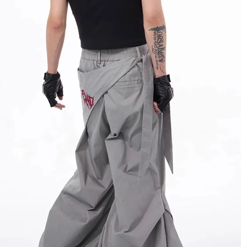 Korean-style wide-leg summer pants for boys in solid black or grey with loose fit design