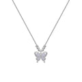 Silver butterfly necklace with opal accents on adjustable cross chain