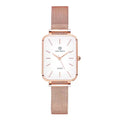Women's waterproof quartz watch with woven steel strap in silver or rose gold colour options