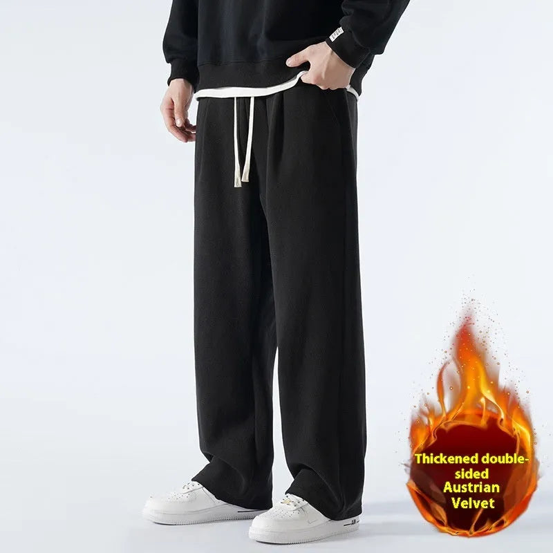 Men's double-sided polar fleece trousers with wool lining in loose Korean style