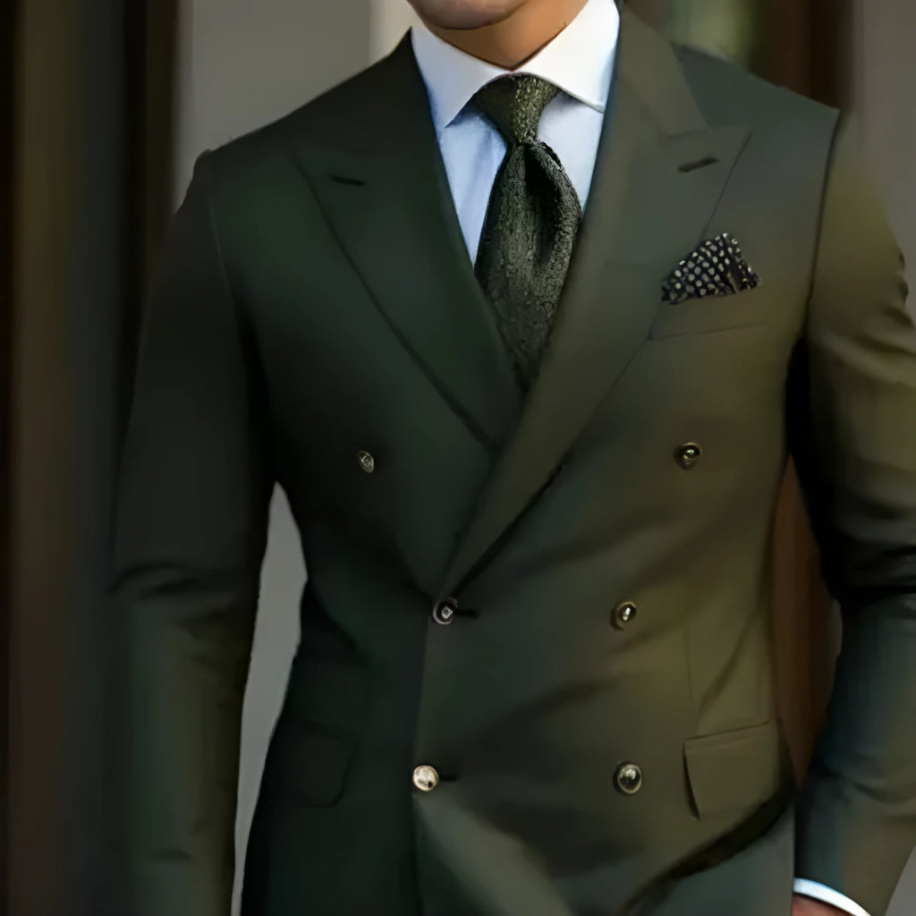 Men's brown two-piece business suit with regular cut on a hanger
