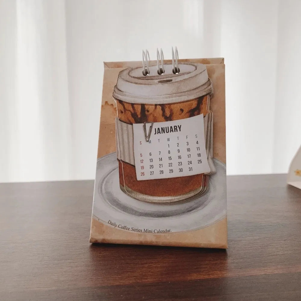 Mini coffee desk calendar 2025 with inspirational quotes and simple modern design