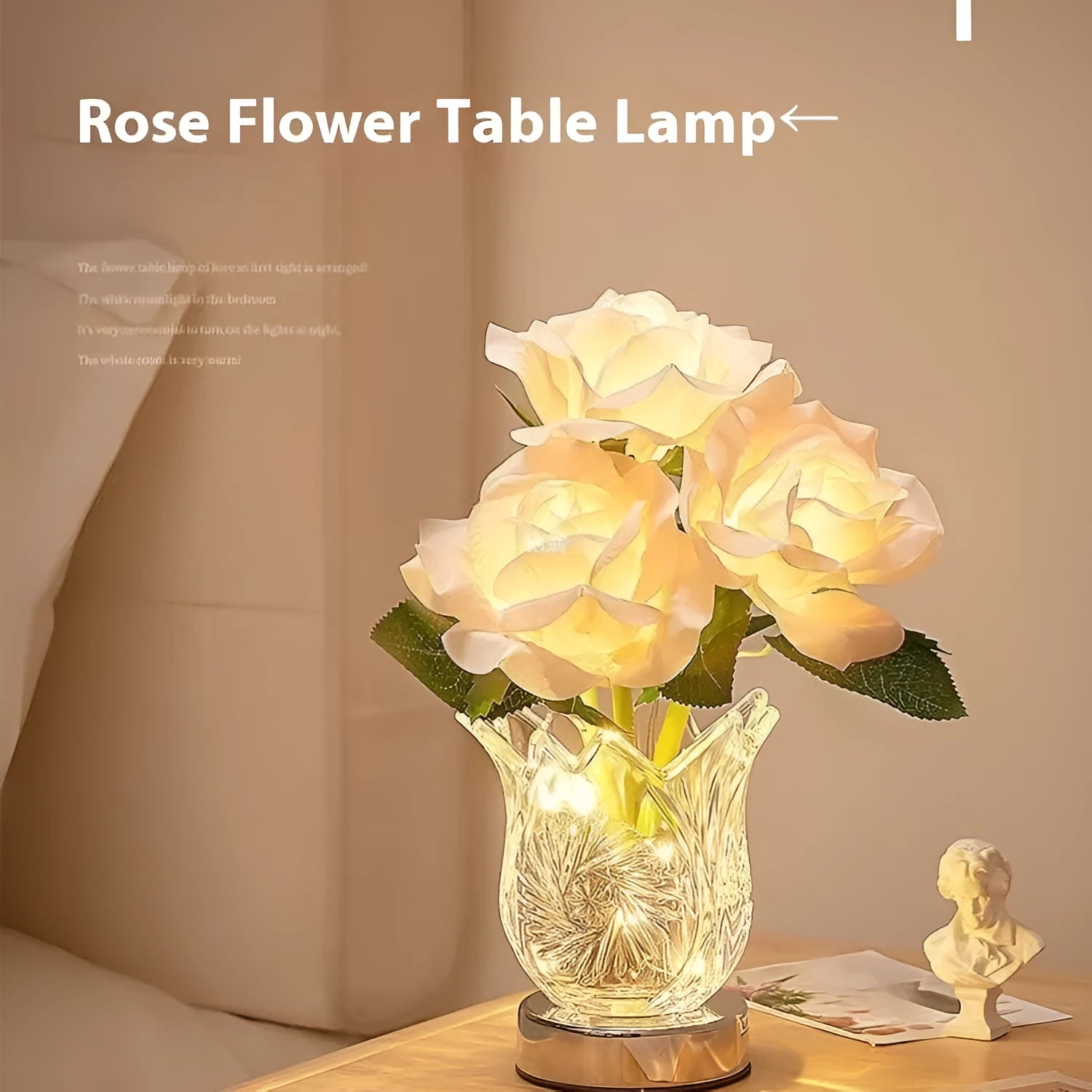 Crystal flowers design table lamp with touch control for bedside or desk use