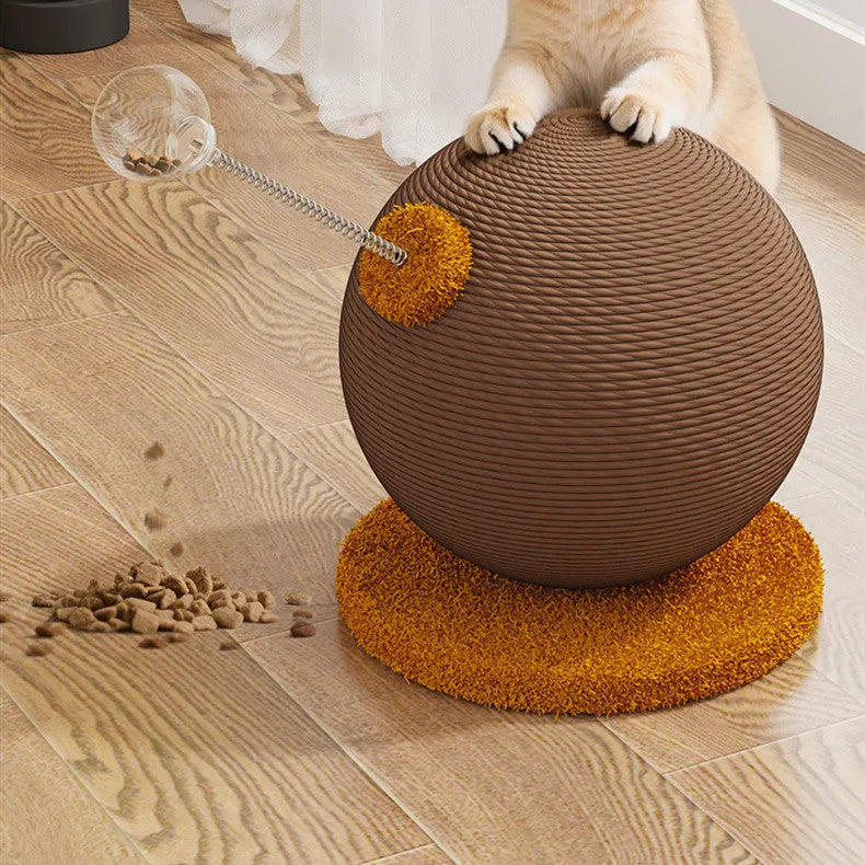 Large and small hemp rope cat scratch board with self-hi relieving tumbler in two style options.